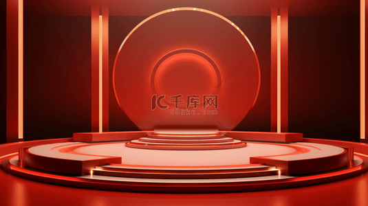 霓虹灯舞台背景图片_C4D红色展示墙圆形舞台背景3