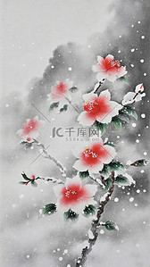 国画雪景背景图片_国风冬天雪景大雪中的花枝意境背景