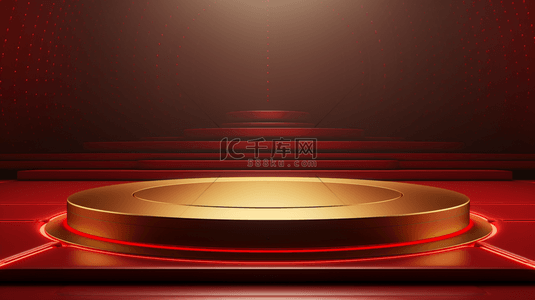 C4D红色展示墙圆形舞台背景8