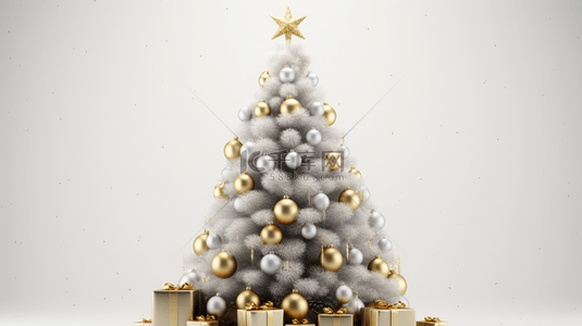 被雪覆盖的圣诞树装饰和礼物盒装饰背景6