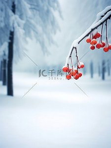 冬天红色背景图片_冬天雪景森林红色果子12