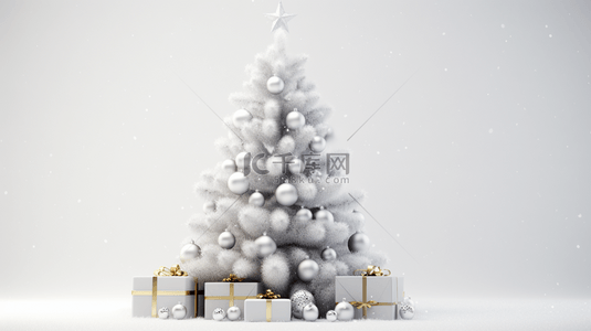 下雪礼物盒背景背景图片_被雪覆盖的圣诞树装饰和礼物盒装饰背景13