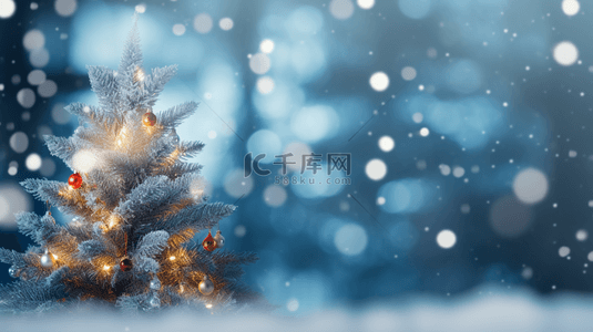 雪灯背景图片_雪地上的雪中圣诞树背景10
