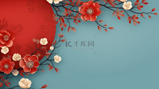 创意红色边框背景图片_中国风圆形花艺框创意背景33