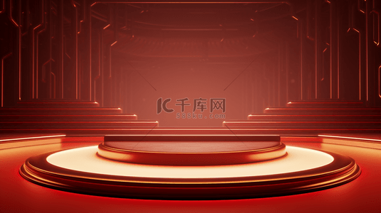 C4D红色展示墙圆形舞台背景5