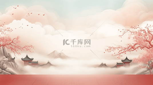 贺新年背景图片_中国山水古建筑春节装饰边框背景18