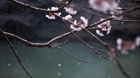 雪中盛放的寒梅特写