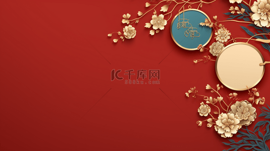 红色边框花背景图片_中国风圆形花艺框创意背景11
