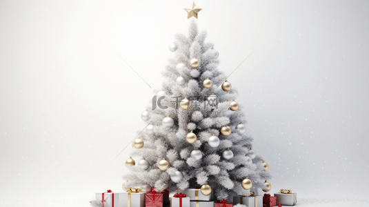 被雪覆盖的圣诞树装饰和礼物盒装饰背景5