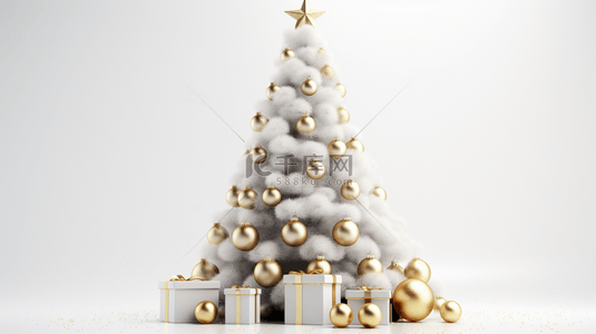 被雪覆盖的圣诞树装饰和礼物盒装饰背景10