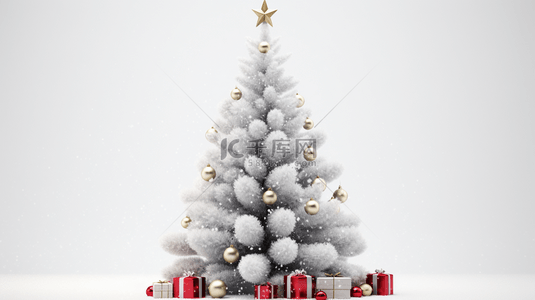 被雪覆盖的圣诞树装饰和礼物盒装饰背景7