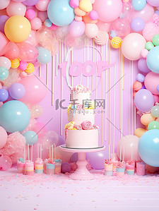 生日气球蛋糕背景图片_粉色生日主题蛋糕背景18