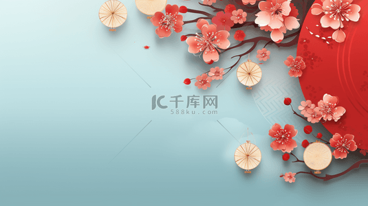 红色创意边框背景图片_中国风圆形花艺框创意背景3