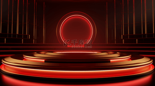 霓虹灯舞台背景图片_C4D红色展示墙圆形舞台背景16