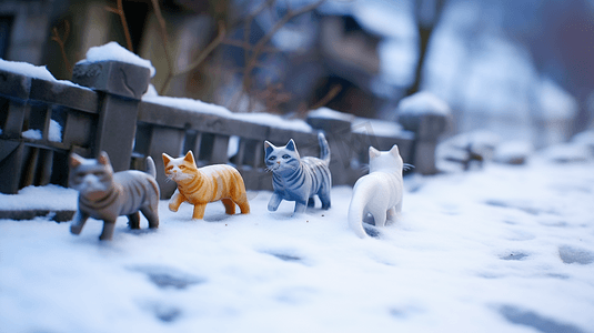 雪中可爱的猫咪玩偶手办