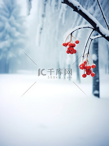 冬天雪景森林红色果子18