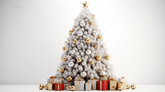 被雪覆盖的圣诞树装饰和礼物盒装饰背景16