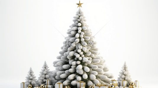 被雪覆盖的圣诞树装饰和礼物盒装饰背景11
