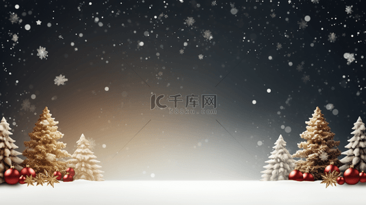 冬季下雪背景图片_圣诞节圣诞树装饰品背景1