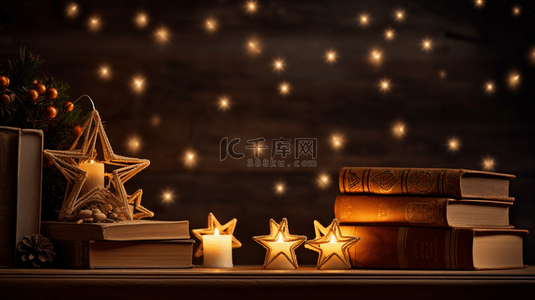 圣诞金色背景背景图片_木屋书房圣诞灯饰装饰背景1