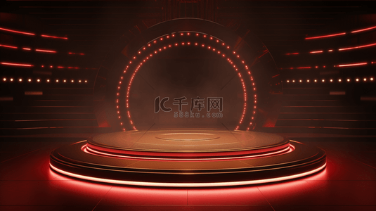 红色霓虹灯圆圈前的金色舞台背景20