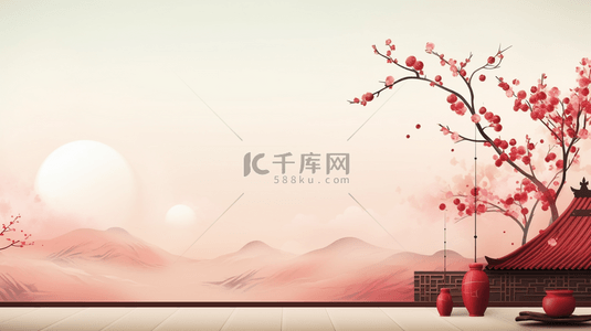 中国山水古建筑春节装饰边框背景5