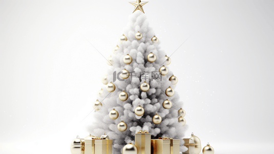 被雪覆盖的圣诞树装饰和礼物盒装饰背景9
