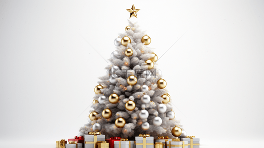 被雪覆盖的圣诞树装饰和礼物盒装饰背景15