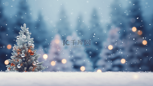 圣诞9背景图片_雪地上的雪中圣诞树背景9