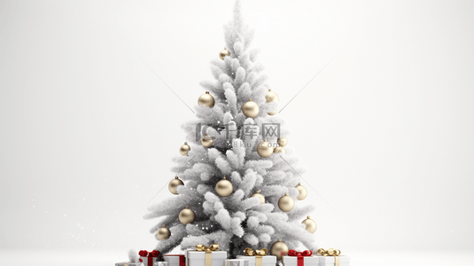 下雪礼物盒背景背景图片_被雪覆盖的圣诞树装饰和礼物盒装饰背景2