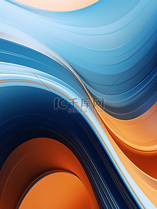 蓝色橙色背景图片_三维波浪蓝色橙色1