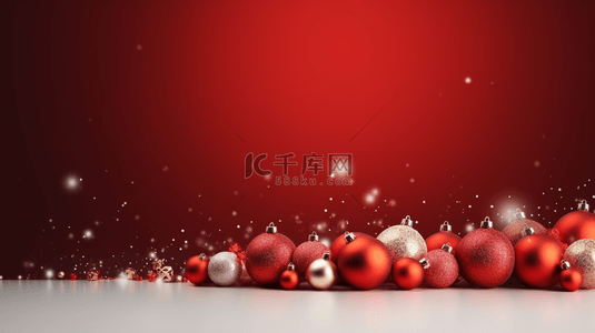 圣诞简约背景图片_圣诞吊球装饰红色简约背景15