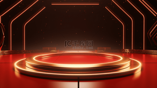 C4D红色展示墙圆形舞台背景14