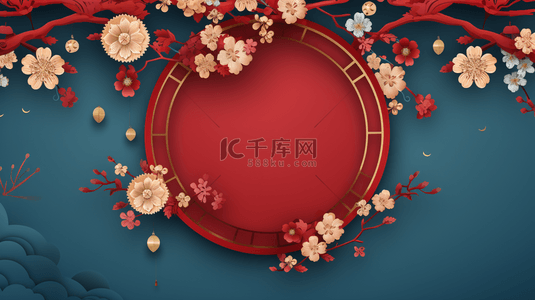 创意红色边框背景图片_中国风圆形花艺框创意背景16