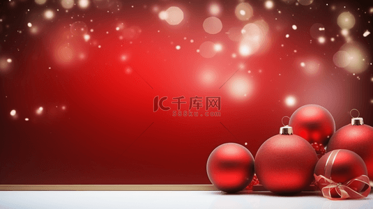 9圣诞背景图片_圣诞吊球装饰红色简约背景9