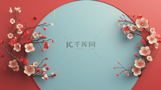 中国风圆形花艺框创意背景2