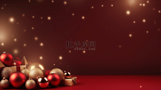 圣诞星星背景图片_圣诞吊球装饰红色简约背景13