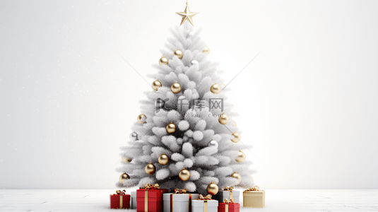 下雪礼物盒背景背景图片_被雪覆盖的圣诞树装饰和礼物盒装饰背景8