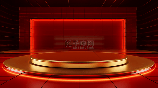 C4D红色展示墙圆形舞台背景11
