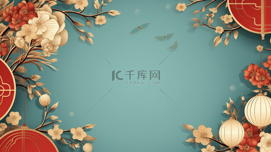 中国风圆形花艺框创意背景23