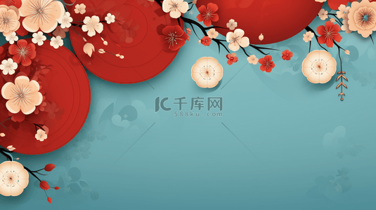 中式花框背景图片_中国风圆形花艺框创意背景18