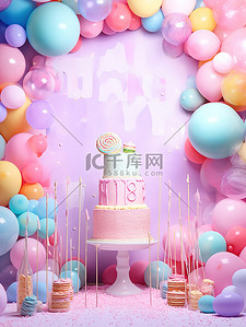 粉色生日主题蛋糕背景14