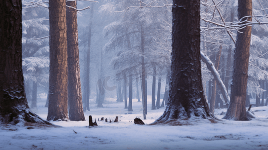 冬日里白雪皑皑的森林