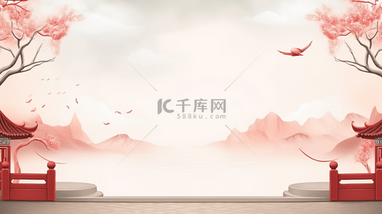 云雾背景图片_中国山水古建筑春节装饰边框背景2