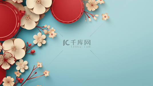 中国风圆形花艺框创意背景24