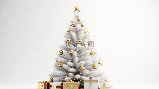 被雪覆盖的圣诞树装饰和礼物盒装饰背景3