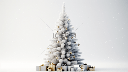 被雪覆盖的圣诞树装饰和礼物盒装饰背景12