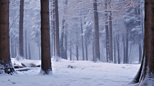 冬日里白雪皑皑的森林