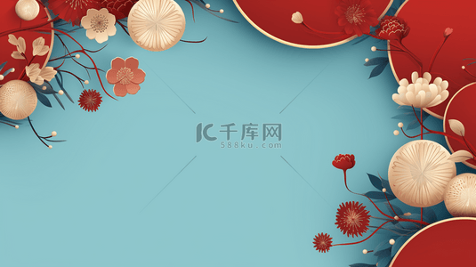 中国风圆形花艺框创意背景29