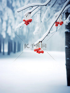 冬天红色背景图片_冬天雪景森林红色果子1